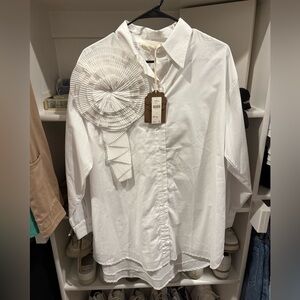 Anthropologie White Shirt Dress with Pleated Detail